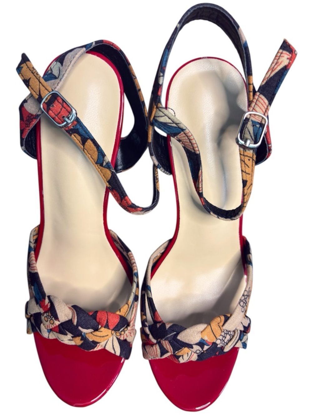 Boutique Floral Platform Ankle-Strap Heels - Red Multi Size 10/40 - Picture 7 of 9